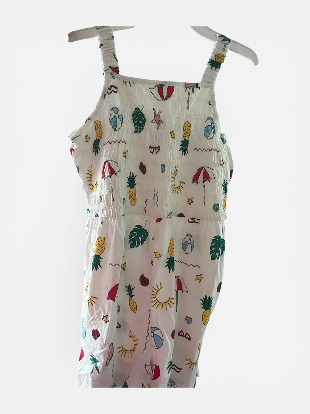Old Navy GIRLS White Smocked Sundress with Tropical Fruit & Sun Motifs